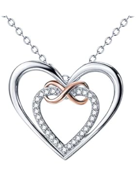 925 Sterling Silber Herz Anhänger Halskette Gravierten Gold Liebe Zirkonia Schmuck Damen Ketten