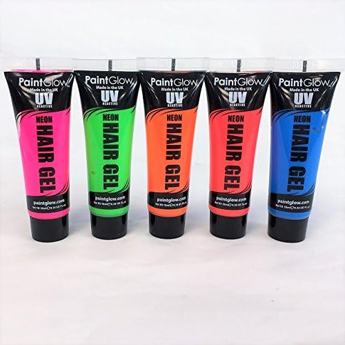 Neon UV Light Reactive Hair Gel Colour Collection in Set of 5 for Temporary Hair Dye PAINTGLOW™