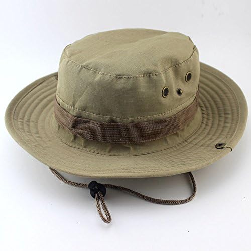 AoToZan Wide Brim Military Camo Boonie Hat Jungle Hat UV Protection Bucket Hat for Outdoor Fishing Camping Cycling Hunting Golf Hiking (Khaki)