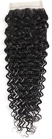 Human Hair Weave Lace Closure Deep Wave Curly Brazilian Virgin Hair Closure 4 * 4 Inch Free Part (1Piece, 10 Inch)