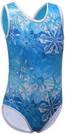 ZNYUN One-piece Sparkle Dancing Gymnastics Athletic Leotard for Little Girl Blue Snowflake 12A