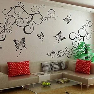 Decals Design Lovely Butterflies Wall Sticker (PVC Vinyl, 90 cm x 30 cm, Black)