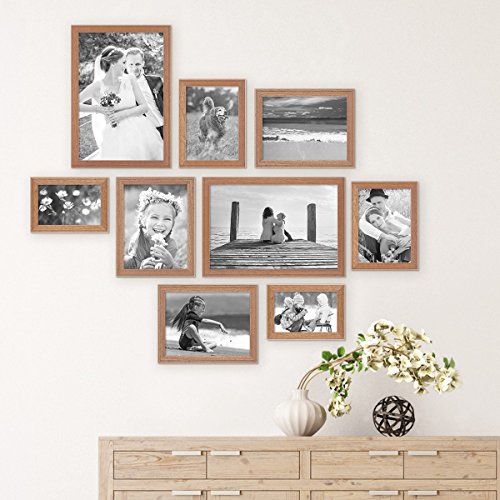 9er Set Landhaus-Bilderrahmen Eiche-Optik Massivholz-Rahmen mit Glasscheibe und Zubehör / 10×15 - 5