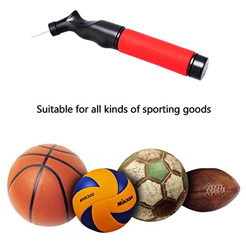 Moobom Dual Action Ball Pumpe – tragbare Inflator Hand Luftpumpe mit 4 extra Ersatznadeln für Basketball, Fußball, Volleyball, Rugby oder andere Sport Ball - 6