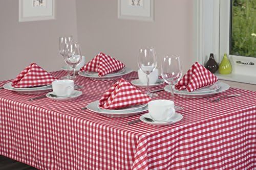 Gingham Cherry 52in x 70in (132cm x 178cm) Tablecloth And 4 Napkin Package Set. Oblong (Rectanglular) Tablecloth. Ideal For 4-6 Place Settings. All Sizes Approximate.