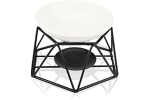 HIKPACKER Duftöllampe Teelicht mit Keramikschale, Duftlampe für Ätherische Öle Teelicht Aus Metall, Stövchen für Duftöle, Aromalampe, Duftlampe Teelicht, Geometrische Kerzenhalter für Zuhause, Yoga, Schwarz