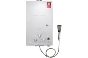 TABODD 8L LPG Propane Gas Water Heater, 2.11GPM Portable Tankless Instant Hot Water Heater Boiler Burner with Stainless Steel Shower Head Kit for Small Homes RV's Sailboats Cabins Camping, Silver