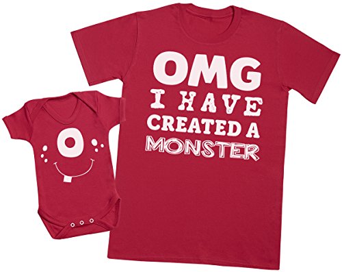 OMG I've Created a Blanco Monster! - Regalo para Padres y bebés en un Cuerpo para bebés y una Camiseta de Hombre a Juego - Rojo - Medium & 18-24 Meses