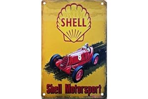 ELETINA Letrero de metal retro con diseño de concha de automovilismo vintage, cartel de película, cueva, bar, club, arte de pared para el hogar, letrero de metal de 12 x 8 pulgadas