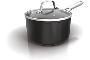 Ninja ZEROSTICK Essentials Cookware 16cm Saucepan with Glass Lid, Non-Stick, Long Lasting Forged Aluminium Saucepan, Induction Compatible, Oven Safe to 260°C, Black C10216UK
