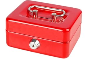 Small Cash Box with Lock and Coin Slot for Kids, Parrency Small Lock Box with Money Tray, 4.9 x 3.7 x 2.3 inch, Red