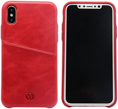 iPhone X Leather Case "Cards" Premium Genuine Leather Wallet Cover for Apple iPhone X Ultra Thin with Card Holder Red
