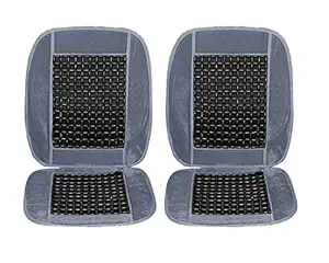 Wooden Beaded Plush Velvet Seat Cover Ultra Comfort Massage Cool Car Seat Cushion Universal for All Seats and Cars Grey Set of 2pc