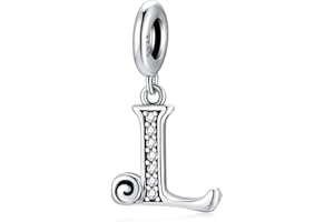 TIZU Pendentif Lettre Initial A-Z en Argent fin 925 et Oxyde de Zircon, Charme Convient aux Pandora Bracelets et Colliers pour Filles et Femmes