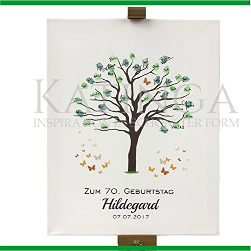 Personalisierte Leinwand zum GEBURTSTAG – Motiv Baum – als Gästebuch für Fingerabdrücke (40x50cm, inkl. Stift + Stempelkissen) - 3