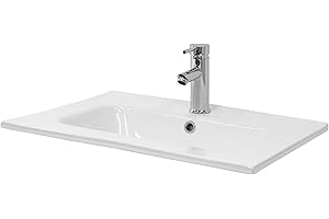 ML DESIGN MODERN LIVING ML-Design Lavabo in Ceramica Bianca 61x16,5x46 cm Lavandino da Incasso Rettangolare Moderno Bacinella Lavamani per il Bagno e Toilette Lavello con Scarico Standard Foro per Rubinetto e Troppopieno