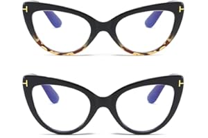 MMOWW - Paquete de 2 gafas de lectura de ojo de gato para mujer, antiazules, cómodas y modernas, gafas de ojo de gato grandes (negro + tortuga, 1.5)