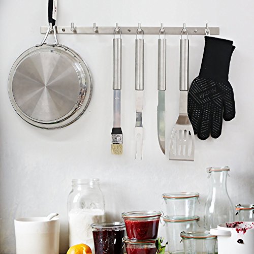 HOMFA Hakenleiste Kleiderhaken Edelstahl rostfrei Wandgaderobe Handtuchhalter Garderobenhaken Wandhaken Mehrzweckhaken gebürstet ca. 30kg belastbar 8 Haken - 5