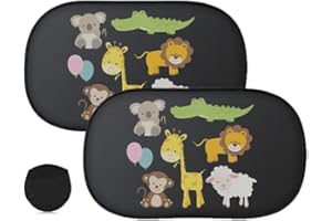 WONJEAN Coche Bebé con Protección UV 44 x 35 cm Parasol Coche Bebe con protección UV,Parasoles Autoadhesivos para Sol Universal para Coche-protección Solar automóvil con Patrones Animales Bonitos2 Unidades