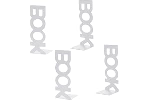 LdawyDE Buchstütze Weiß Buchstützen Metal 'Book' Buchstabenmuster Bücherstütze Bücherhalter Buchhalter Regal Bookends für Schreibtisch, Büro, Bücherregal für Bücher, DVDs, Magazine