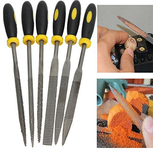 Tily 5 x 180 mm verschiedene Mini Hand Datei Holz Raspel Set mit Gummi Griff (6pcs) - 5