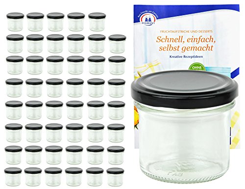 MamboCat 48er Set Sturzgläser 125 ml mit Schwarzem Deckel to 66 inkl. Diamant Gelierzauber Rezeptheft Marmeladengläser Einmachgläser Einweckgläser