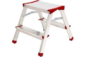 Escabeau Marche-Pied Aluminium 2 marches Portée Max 125 kg Pliable Pieds Anti-dérapants BRIXO
