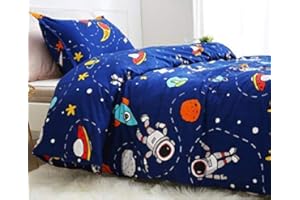 ‎LANQINGLV BETTWÄSCHE Lanqinglv Bettwäsche 135x200cm Kinder Kinderbettwäsche Babybettwäsche Blau Weltall Sternenhimmel Universum Muster Wendebettwäsche Deckenbezug Bettbezug und Kissenbezug 80x80cm mit Reißverschluss