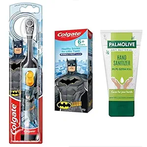 Colgate Kids Batman Extra Soft Electric Battery Powered Toothbrush 3+ Years for Boy Full Combo (Free Colgate Hand Santizer)