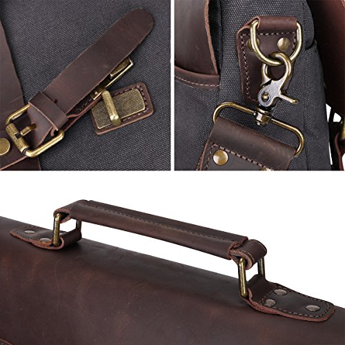 S-ZONE Vintage Segeltuch Leder Unisex Damen Herren Junge Multifunktiontasche Umh  ngetasche Henkeltaschen Laptoptasche Beutel f  r Arbeit Studium Reis