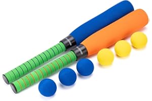 CeleMoon 2-Pack 22 Inch Kids Foam Soft Baseball Bat Toys with 6 Balls for Kids Toddlers Youths Outdoor Indoor Sport T Ball Game Playing (Blue & Orange)