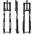 QHIYRZE MTB Downhill Fork 26 27.5 29 Inch Mountain Bike Air Suspension Fork Straight/Tapered Double Shoulder Inverted Fork Travel 160mm Adjustable Rebound Manual Lockout (Color : Black Tapered)