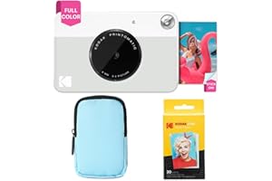 KODAK Printomatic Pacchetto iniziale per macchina fotografica a stampa istantanea a colori + Custodia morbida + Carta fotografica Zink da 20 pezzi - Foto colorate su carta adesiva 2x3" - Grigio