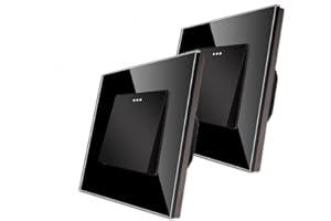 2 paquetes CNBINGO Botón Rocker Interruptores con puntos de tela fluorescentes, panel de pared Negro de cristal moderno, interruptor eléctrico de sola capa, interruptor de 1 bandas de 2 vía, 10A 250V