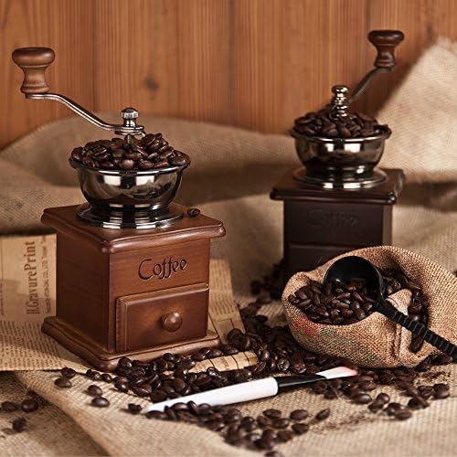 Enterest Manual Coffee Grinder with Grind Settings and Catch Drawer Beech Wood Material Vintage Coffee Grinder for Dry Spices/ Herbs/Nuts/ and other Gourmet Ingredients Practical and Portable