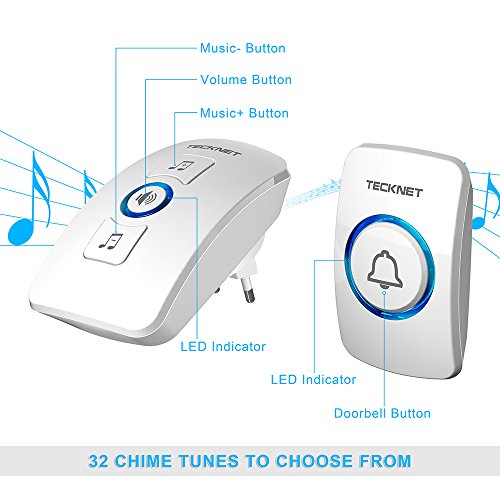 TeckNet Funk Türklingel Kit, Schnurlose Türklingel, 250m Reichweite, Plug In für Die Steckdose, Klingel und Klingelknopf Mit LED Anzeige - 3