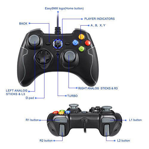 EasySMX Mando para PC  PS3 Gamepad Al  mbrico  Joystick con los Botones de Doble-Vibraci  n Turbo y Trigger Compatible con Windows Android  PS3  TV Box  Gris 