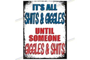 P&P HOMEWARE Shits And Giggles Metal Bar Sign Father's Day Gift Logo Man Cave Tin Sign Retro Vintage Hanging Wall Plaque Kitchen Garden Shed Garage Funny Made Uk (15cm x 10cm)