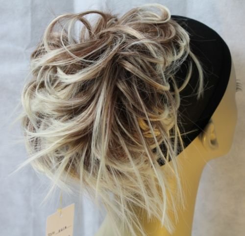 New Tousled Synthetic Hairpiece Scrunchies Straight Elastic updo Scrunchy BUN Brown Blonde Instant Ponytail wig Hairdo (Blonde and Brown 6 #3033T88)