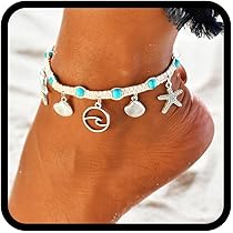 Cavigliera Boho Turchese Con Stella Marina - Braccialetto Regolabile Per Donne, Perfetto Per Spiaggia E Estate