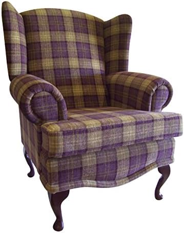 Cottage/Wing Back/ Queen Anne Chair in Aubergine Lana Tartan on QA Legs