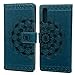 Produktbild NaPuDt Kompatibel mit Samsung Galaxy A70 Hülle Handyhülle Drücke Halbe Blume LederHülle Case Schutzhülle PU Leder Wallet Magnet Flip Bookstyle Tasche Ständer Kartensteckplätzen Handytasche Blau