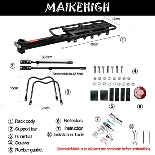 MAIKEHIGH Einstellbare Träger Fahrrad Gepäckträger Fahrradzubehör Ausrüstung Ständer Reitstock Fahrradträger Racks mit Reflektor - 3
