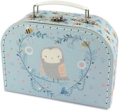Childrens suitcase small carry case toy case owl fox badger design pink green blue (BLUE OWL SMALL)