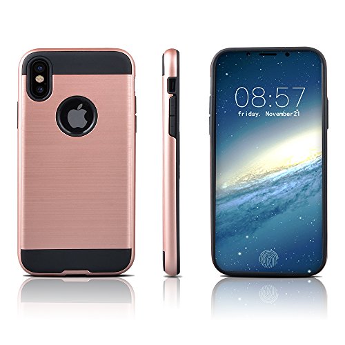 Preisvergleich Produktbild iPhone X Hülle, ZaPro® Extrem Fallschutz Doppelte Schutzschicht Stoßabweisende Handyhülle Silikon TPU Innenteil + Polykarbonat Außenteil Schutzhülle für Apple iPhone X Case Cover (Rosé-Gold)