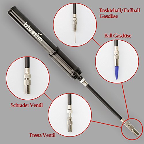 Bluesim Fahrradpumpe Minipumpe Luftpumpe Ballpumpe Standpumpe Mini-Fahrradpumpe mit Befestigungsklammer für Presta & Schrader Ventil hohen Druck 18 bar 260 psi für Fahrrad und Bälle - 3