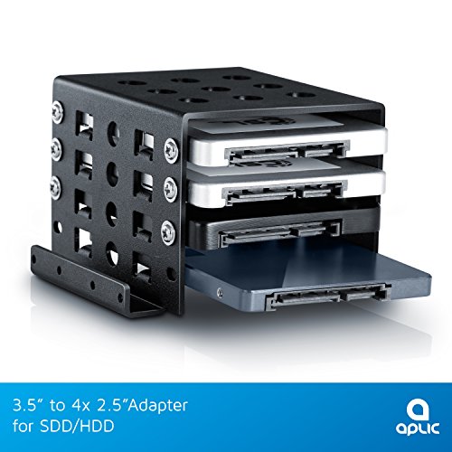 Aplic – Einbaurahmen für 4x 6,4cm (2,5″) Festplatten | SATA I/II/III und SSD-fähig | 3,5″ auf 2,5″ | kompatibel für bis zu 4x Festplatten in 2,5″ (6,4cm) | Farbe: schwarz - 4