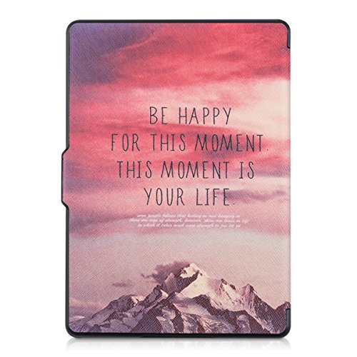 kwmobile Hülle für Amazon Kindle (8. Generation) – Flipcover Case eReader Schutzhülle – Bookstyle Klapphülle Be Happy Design Rosa Violett Koralle - 3