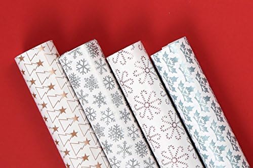 Say Nice Things Xmas Present Wrapping Paper Set - 8 Sheets in 4 Festive Designs, Seasonal Wrapping Paper