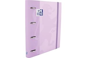 Oxford Touch, Archivador 4 anillas A4, tapas duras, cierre con goma, recambio cuadrícula 5 x 5 y 5 bandas de color, hoja de pegatinas, color Malva
